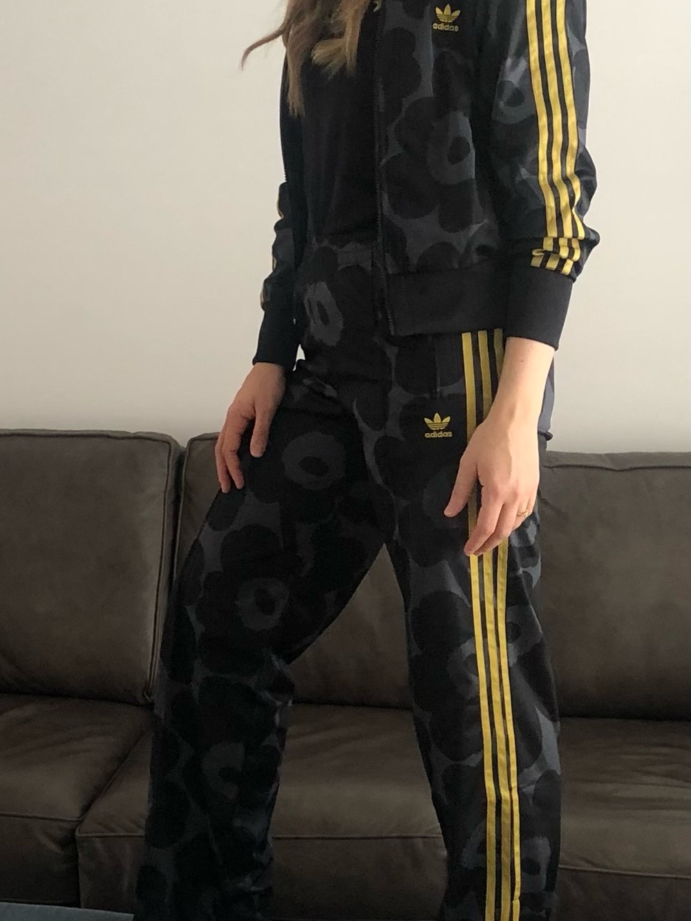 adidas Originals x Marimekko Floral Tracksuit with Gold, Sparkly Stripes
